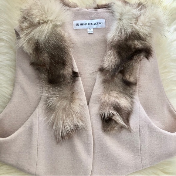 STUNNING Beige Fitted Removable Fur & Wool Blazer - Picture 6 of 8